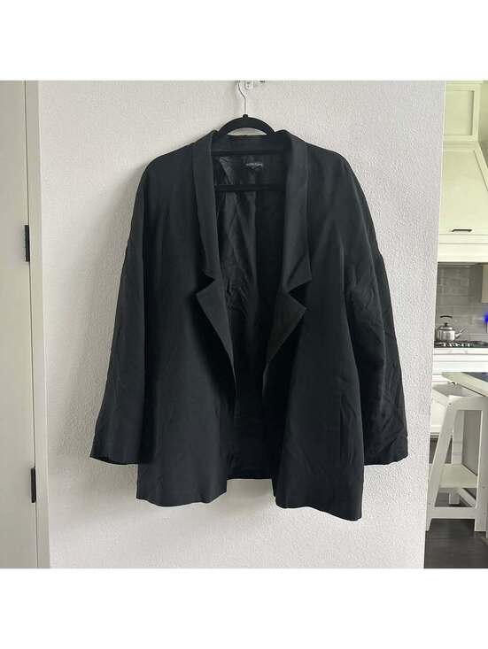Eileen Fisher Jackets & Blazers - Eileen Fisher Solid Black Jacket Blazer Free Face Open 100% Silk Large
